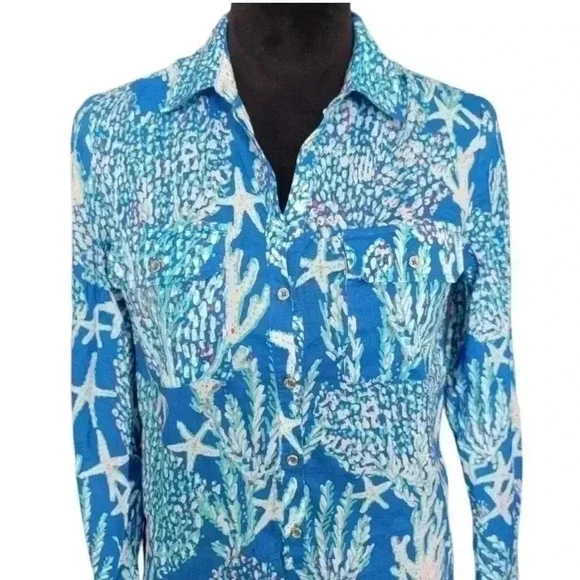 Lilly Pulitzer Captiva Tunic Brewster Blue Good Reef Tunic - Picture 3 of 10